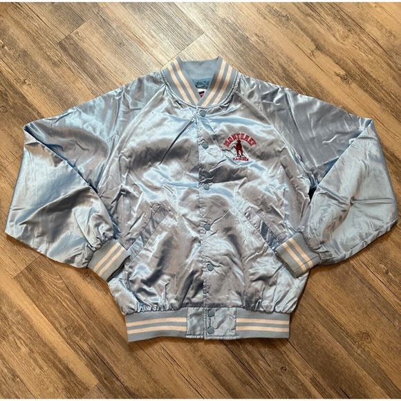 Vtg Varsity Jacket High School Monterey Plainsman Texas Satin Size Medium Blue - Picture 2 of 9